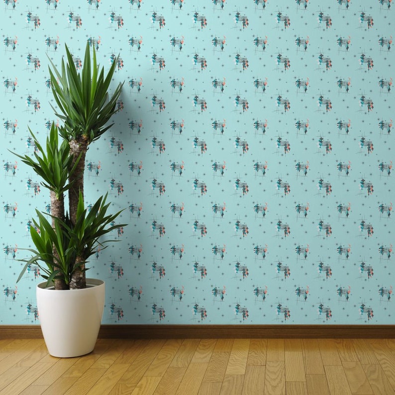 Atomic Wallpaper Diamond Aqua Salmon Turquoise By Tonyanewton Mcm Custom Printed Removable Self Adhesive Wallpaper Roll by Spoonflower