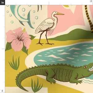 Florida Wildlife Fabric - Everglades by ruby_ritz - Pink Flamingo Green Crocodile Palm Trees Everglades Fabric by the Yard by Spoonflower image 3