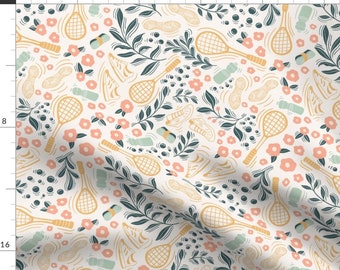 Spring Floral Sports Fabric - Court Sports by lauren_faye_peachey - Pastel Squash Racket Botanical Flowers Fabric by the Yard by Spoonflower