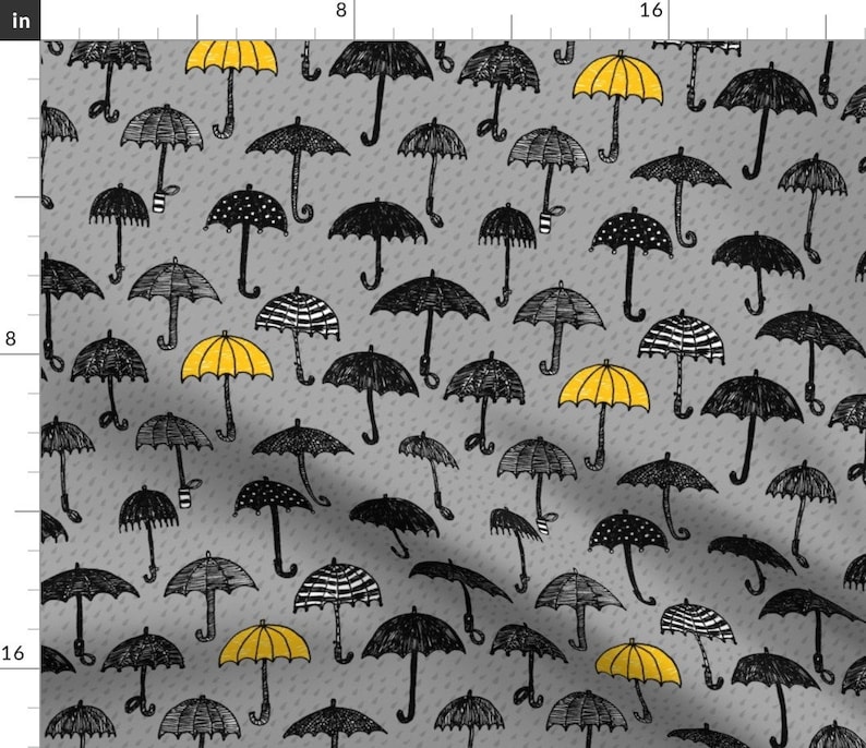 Yellow Umbrella Fabric One Yellow Umbrella By Celebrindal Spring Rain Nursery Decor Cotton Fabric By The Yard With Spoonflower image 1