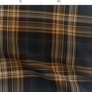Blue Brown Tartan Fabric - Fine Line Plaid by northern_whimsy - Traditional English Scottish Masculine Fabric by the Yard by Spoonflower
