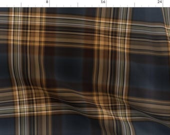 Blue Brown Tartan Fabric - Fine Line Plaid by northern_whimsy - Traditional English Scottish Masculine Fabric by the Yard by Spoonflower
