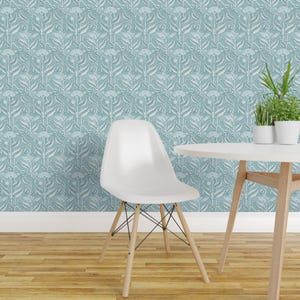 Antique Wallpaper - Antique Poppy In Aquamarine By Willowlanetextiles - Custom Printed Removable Self Adhesive Wallpaper Roll by Spoonflower image 1
