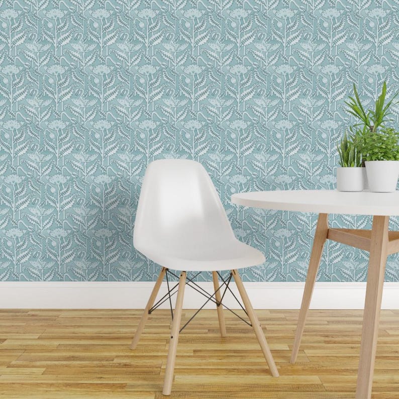 Antique Wallpaper - Antique Poppy In Aquamarine By Willowlanetextiles - Custom Printed Removable Self Adhesive Wallpaper Roll by Spoonflower image 1