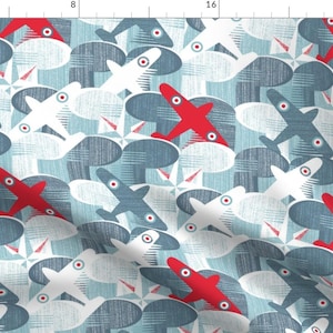 Aviation Fabric - Adventure Par Avion By Spellstone - Air Planes Blue Red Flying Plane Baby Boy Cotton Fabric By The Yard With Spoonflower