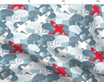 Aviation Fabric - Adventure Par Avion By Spellstone - Air Planes Blue Red Flying Plane Baby Boy Cotton Fabric By The Yard With Spoonflower