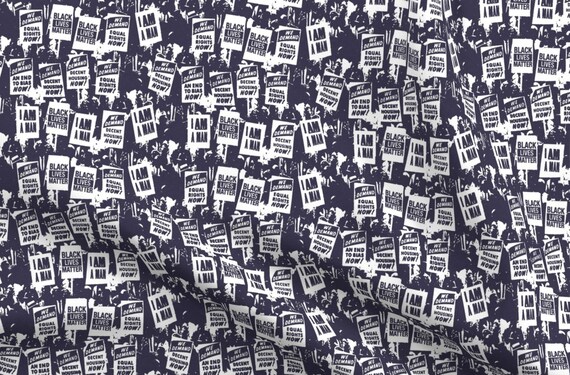 Protest  Fabric - Civil Rights March On Purple By Landpenguin - Political Activism Social Justice Cotton Fabric By The Yard With Spoonflower