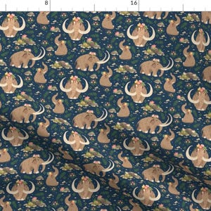 Floral Mammoths Fabric - Mammoths Blue Pattern By Juliabadeeva - Wooly Mammoth Nursery Decor Cotton Fabric By The Yard With Spoonflower