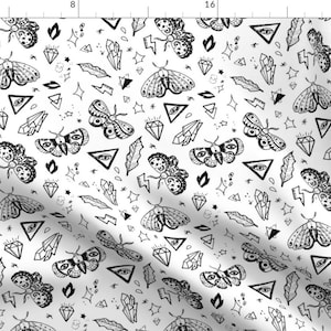 Tattoo Doodles Fabric - Black and White Tattoo Butterflies By Boyusya - Feather Triangle Moth Gem Cotton Fabric By The Yard With Spoonflower