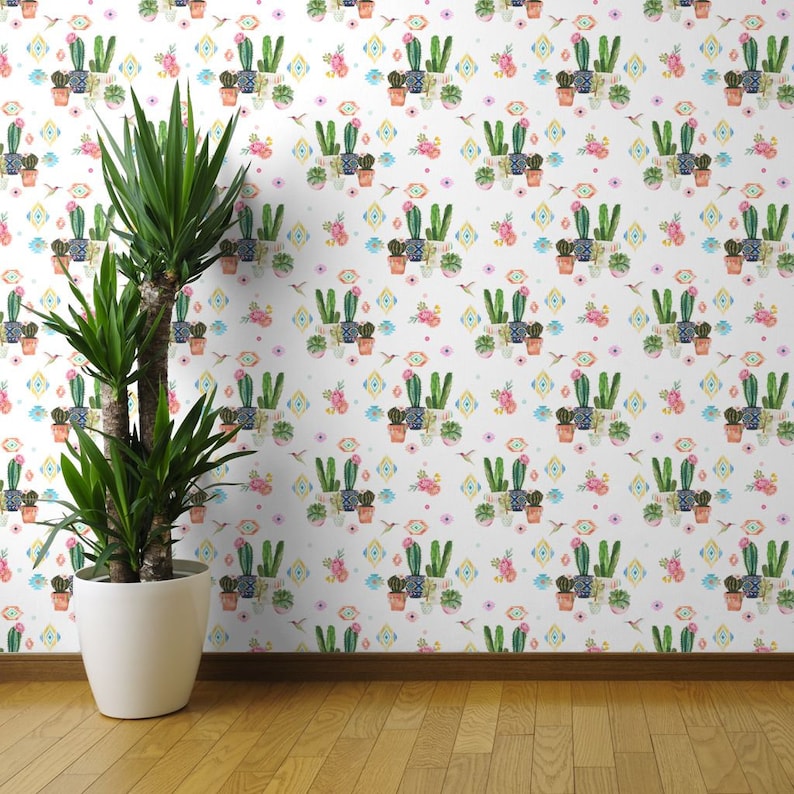 Succulent Wallpaper Green Custom Printed Removable Self Adhesive Wallpaper Roll by Spoonflower 6 Valladolid Flowers Cactus By Shopcabin