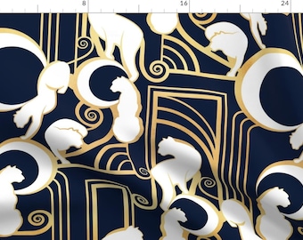 Navy Blue Fabric - Deco Gatsby Panthers // Navy And Gold By Selmacardoso - Navy Blue Gold Cats Cotton Fabric By The Yard With Spoonflower