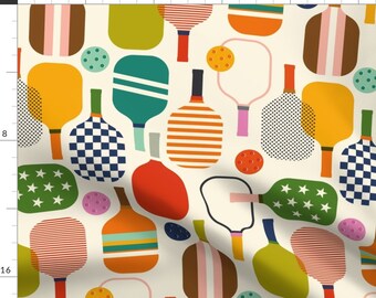 Mod Pickleball Fabric - Pickleball Pickler by katerhees - Mcm Retro Sports Racket Ball Court Game Play Fabric by the Yard by Spoonflower