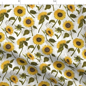 Sunflowers Fabric - Helianthus By Mag-O - Sunflowers Floral Yellow Brown Green Home Decor Retro Cotton Fabric By The Yard With Spoonflower