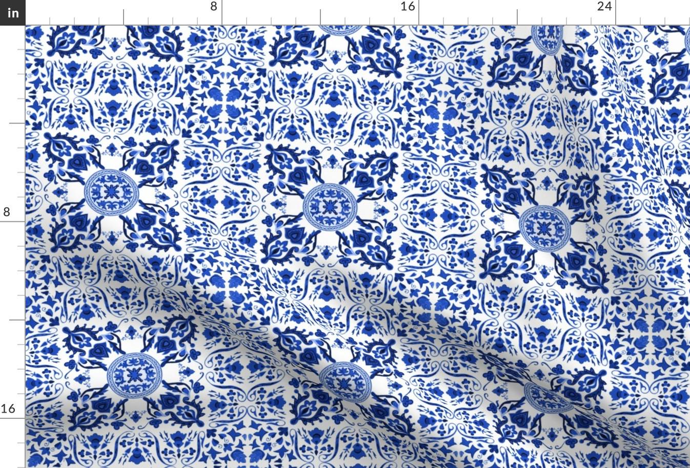 Tile Fabric - Sweet Ramona ~ Folk Art Tile ~ Provence Blue and White by  Peacoquettedesigns - Tile Cotton Fabric by the Yard With Spoonflower - Etsy, image size:1346x914