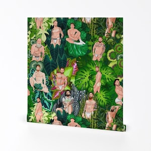 Carta da parati rimovibile con motivo a foglie e foglietti adesivi con piante d'appartamento - Jungle Lgbtq Daddy Gay Homo Hunk Green - Decorazione murale - Plant Daddy di robskiart