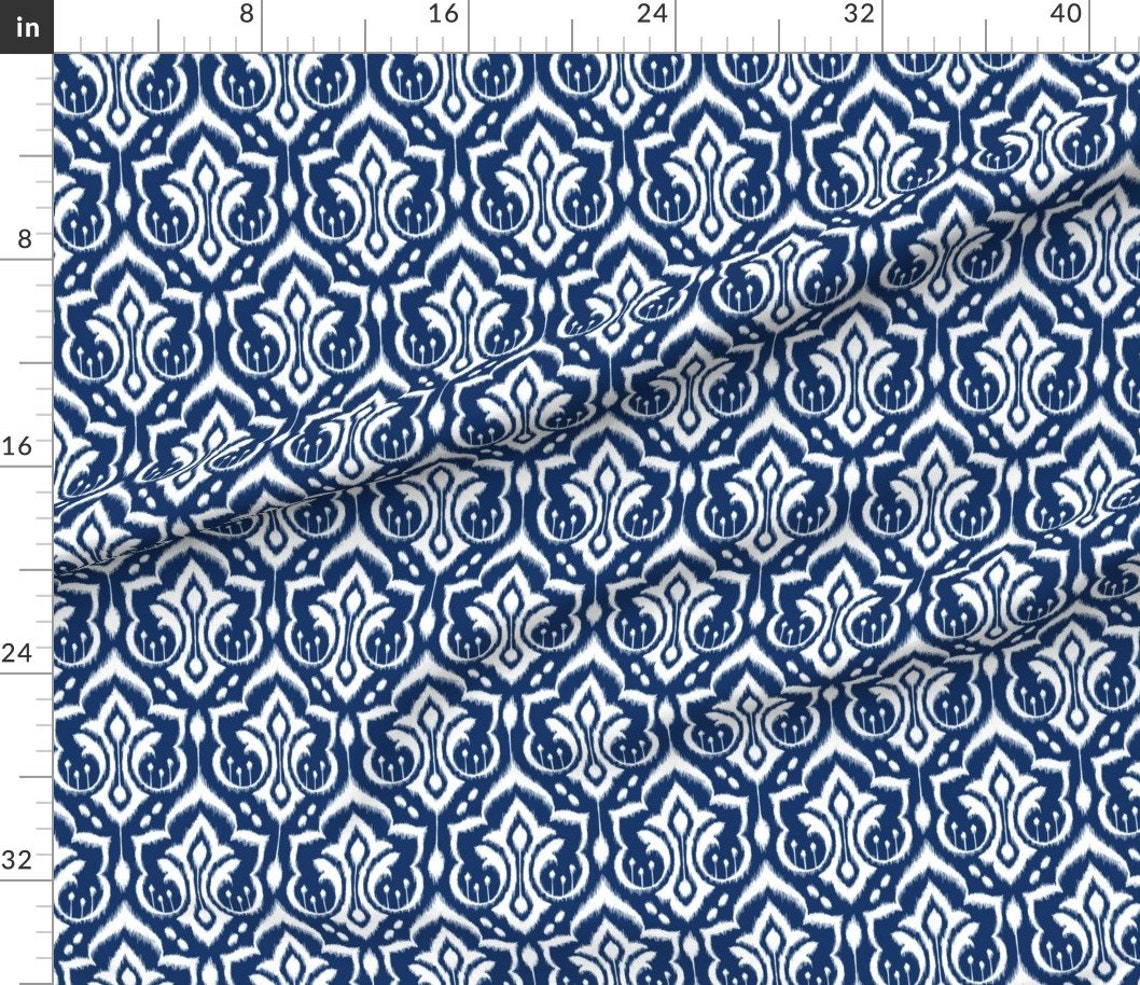 Navy Damask Fabric Ikat Damask Midnight Navy By Etsy
