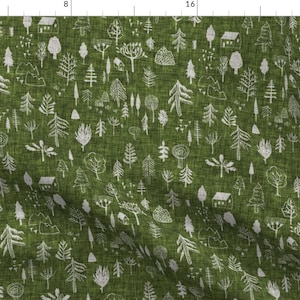 Green Forest Sketch Fabric - Happy Forest (Green Solid) Med By Nouveau Bohemian - Forest Cotton Fabric By The Yard With Spoonflower