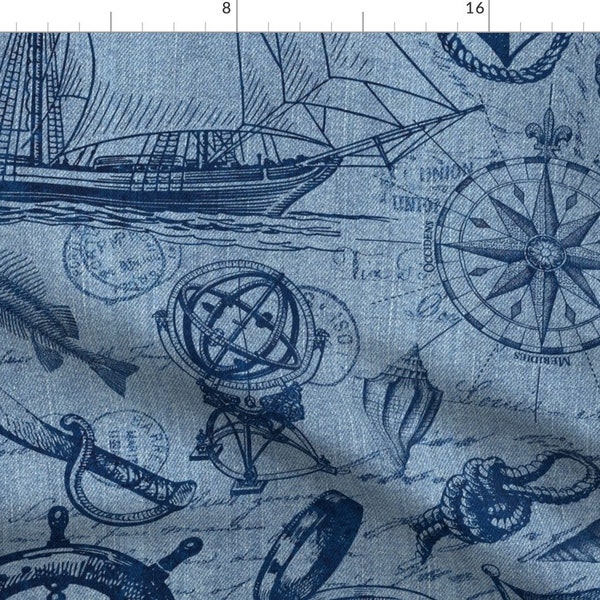 Vintage Nautical Fabric - Ahoy Pirates by andrea_haase_design - Pirate Ship Sea Ocean Coastal Adventure Fabric by the Yard by Spoonflower