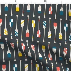 Nautical Patterned Ores Gray Rowing Fabric - Nautical Paddles By Daniteal - Nautical Boats Cotton Fabric By The Yard With Spoonflower