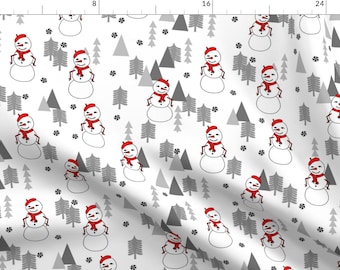 Snowman Fabric - Christmas Snowman - White Background By Andrea Lauren - Snowman Cotton Fabric By The Yard With Spoonflower