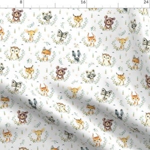 Gender Neutral Cotton Fabric Sage Green Woodland Animal Collection Petal Signature Quilting Cotton Mix & Match Fabric by Spoonflower Option C