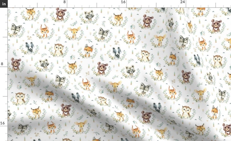 Gender Neutral Cotton Fabric Sage Green Woodland Animal Collection Petal Signature Quilting Cotton Mix & Match Fabric by Spoonflower image 4