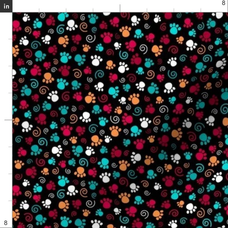 Ditsy Paw Prints Apparel Fabric Paws Black by phyllisdobbs Dogs Cats