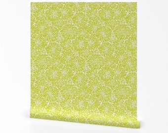 Chartreuse Floral Wallpaper - Acid Green Mums by bevestudio - Colorful Abstract Graphic Removable Peel and Stick Wallpaper by Spoonflower