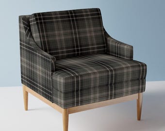 Dark Neutral Plaid Upholstery Fabric- Grey And Black Plaid by northern_whimsy - Large Scale Masculine  Fabric By The Yard With Spoonflower