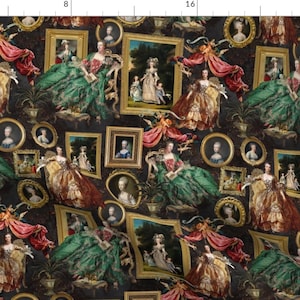 Green Fabric - Marie Antoinette  by utart -  French Toile Rococo French Queen Baroque Frames Museum Fabric by the Yard by Spoonflower