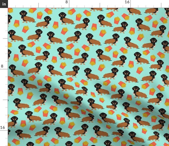 Doxie Fabric Dachshund Hot Dog and Fries Food Wiener Dog Fabric by