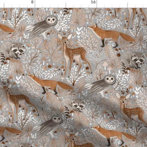 Woodland Animals Fabric - Brown Forest Animals Grey By Gomboc - Gender Neutral Baby Nursery Cotton Fabric By The Yard With Spoonflower