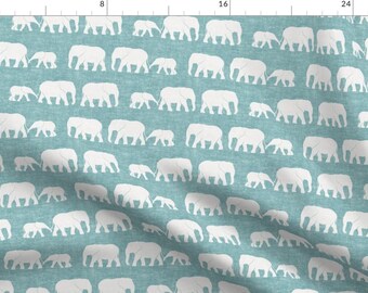 Safari Blue Elephant Fabric - Elephants March - Adventure Blue By Littlearrowdesign - Safari Cotton Fabric By The Yard With Spoonflower