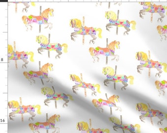 Carousel Fabric - Carousel Horses By Erinanne - Watercolor Carousel Nursery Decor Cotton Fabric By The Yard With Spoonflower