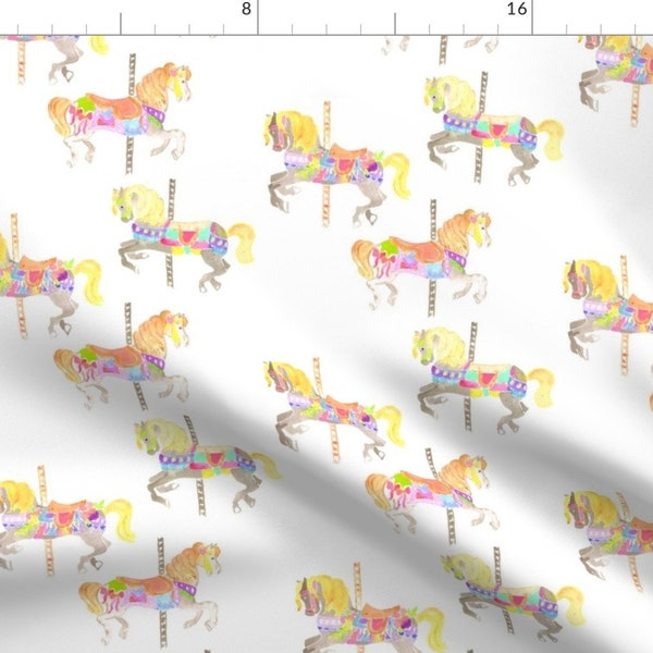 Carousel Fabric - Carousel Horses By Erinanne - Watercolor Carousel Nursery Decor Cotton Fabric By The Yard With Spoonflower