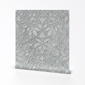 Embossed Nouveau Removable Peel and Stick Wallpaper - Neutral Damask - Wall Art Wall Decor - Plaster Relief Damask by vo_aka_virginiao