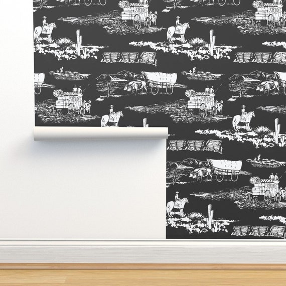 Western Toile Wallpaper Western Wheels Toile by - Etsy