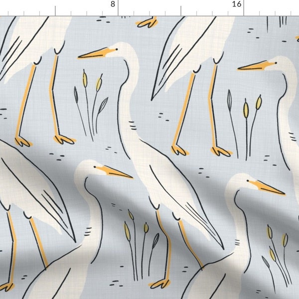 Coastal Heron Fabric - Harry The Heron by amy_maccready - Marsh Lake Birds Soft Blue Boys Nursery Newborn  Fabric by the Yard by Spoonflower