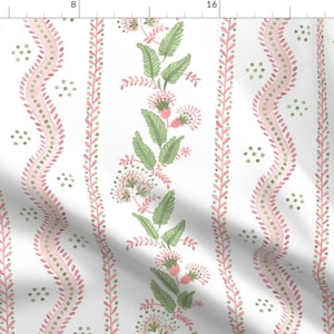 Floral Stripe Fabric - Emma Alexis Stripe by danika_herrick - Botanical Feminine Cottagecore Fabric by the Yard by Spoonflower