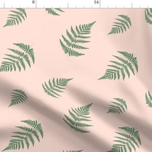 Fern Fabric - Green Fern - Coral Background By Kimsa - Fern On Pink Natural Botanic Print Cotton Fabric By The Yard With Spoonflower