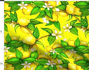 Lemon Citrus Fruit Pattern Floral Fabric - Lemon Tree By Dinorahaleatelier - Lemon Floral Pattern Cotton Fabric By The Yard With Spoonflower