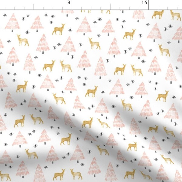 Pink and Gold Holiday Fabric - Holiday Deer - Blush By Littlearrowdesign - Holiday Cotton Fabric By The Yard With Spoonflower