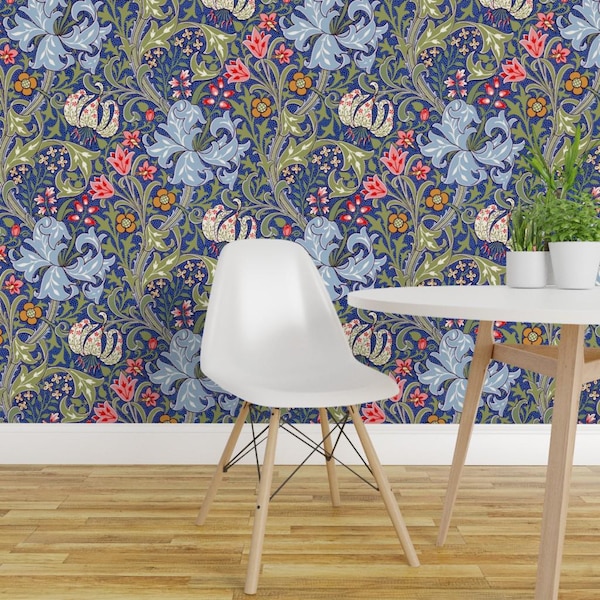 Floral Wallpaper - Golden Lily ~ Intense Morris By Peacoquettedesigns - Custom Printed Removable Self Adhesive Wallpaper Roll by Spoonflower