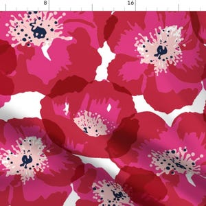 Vibrant Poppy Fabric - Really Big Poppies by jillbyers - Modern Floral Pink Botanical Garden Bloom Meadow Fabric by the Yard by Spoonflower