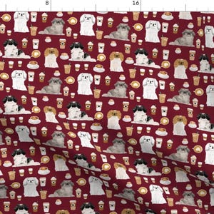 Pekingese Coffee Fabric - Pekingese Dog Breed Coffee Red By Petfriendly - Pekingese Coffee Dog Cotton Fabric By The Yard With Spoonflower