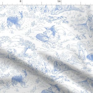 Toile Fabric - Country Dogs Toile  by vinpauld -  Traditional Dogs Pets Animals Cats Garden Nature Rabbit Fabric by the Yard by Spoonflower