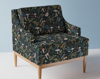 Mushrooms Upholstery Fabric- Mushroom Grove  by nouveau_bohemian - Moody Botanical Woodland Ferns  Fabric By The Yard With Spoonflower