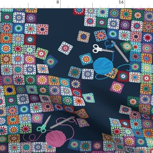 Granny Square Fabric - What Granny Taught Me. By Abbieuproot - Granny Square Knit Scissors Yarn Cotton Fabric By The Yard With Spoonflower