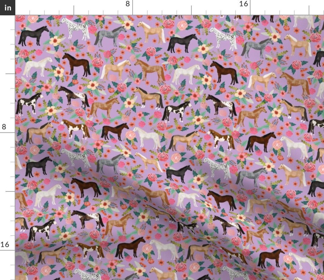 Horse Fabric Horse Multi Coat Floral Horses Fabric Purple by Etsy