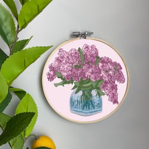 Floral Embroidery Template on Cotton - Lilac In A Vase By Avot_Art - Bouquet Embroidery Pattern for 6&quot; Hoop Custom Printed by Spoonflower